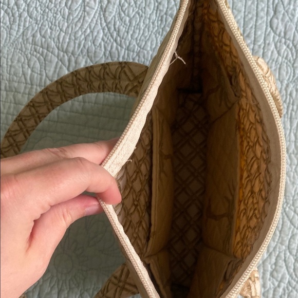 Tan and Green Quilted Shoulder Bag with Structured Design - Picture 6 of 6
